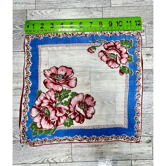 Designer Vtg Handkerchief PINK Tree Blossoms Floral Carol Stanley Hand Rolled - Picture 6 of 7